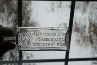 Antique Matteson & Co Pharmacist Clear Glass Medicine Bottle Creston Ohio