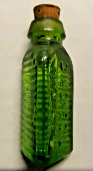 Vtg 3 In One Oil Green Glass 3 Sided Corked Mini Sample Bottle Nos
