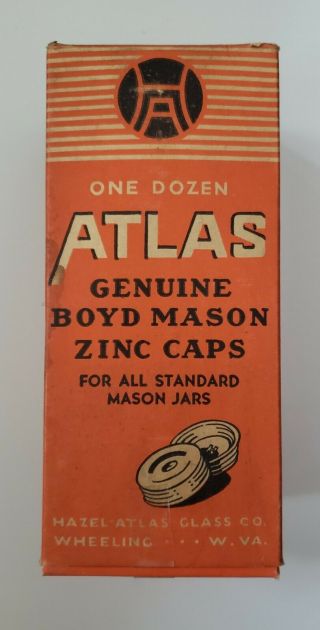 12 Vintage Atlas Zinc Mason Jar Caps In Atlas Box