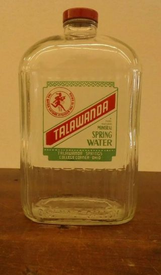 Vintage Talawanda Spring Water Clear Glass Refrigerator Bottle 1/2 Gallon
