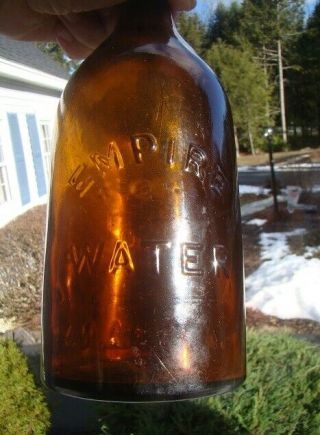 Antique EMPIRE SPRING Co.  - E - EMPIRE WATER SARATOGA,  N.  Y.  Amber Bottle 2