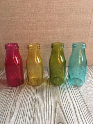 Set Of 4 Colored Dairy Milk Bottles Glass Bottles Jars