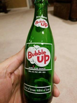 Vintage Bubble Up Acl Green 7oz Soda Bottle Coca Cola Bottling Company