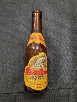 Rare Vintage 6.  5oz Amber Glass Labeled Bottle White Rock Sparkling Mineral Water