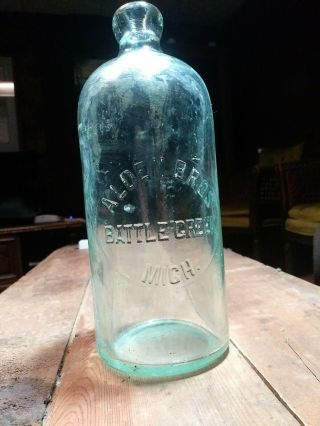 Alden Bros Battle Creek Michigan Quart Hutch Aqua Bottle A.  B.  Co 19