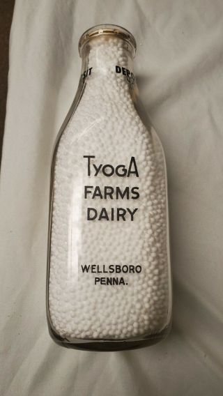 Quart Pyro Tyoga Farm Dairy Wellsboro Pa Penn Milk Bottle
