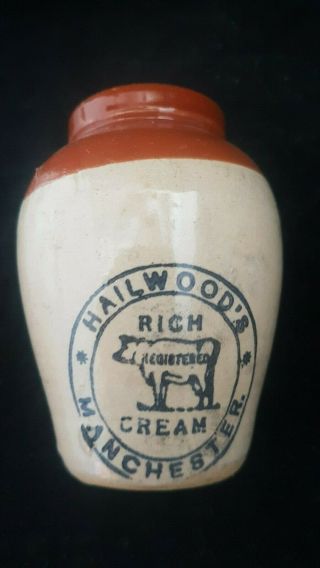 Stoneware Cream Pot Crock Hailwoods Manchester Rich Cream " Cow Pictorial "