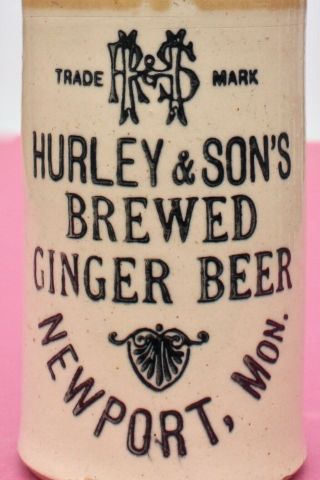 Vintage C1900s Hurley & Sons Newport Mon Wales Brewed Ginger Beer Stone Bottle