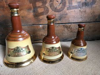 3 X Wade Bells ‘old’ Scotch Whisky Bottle Ceramic Bell Shape Vintage Decanter