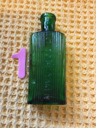 Vintage Antique Green Glass Poison Bottle 