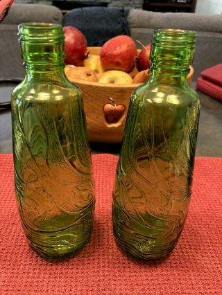 2 Vintage Green Ripple Sculpted Bottles 4.  5 Pint 1970 ' s 3