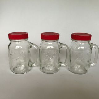 4.  5 " Tall Set Of 3 Mini Ball Mason Jars With Handles And Lids Glass Storage 4 Oz
