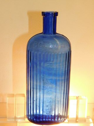 Antique Bottle Swirl Cobalt Blue Oval 8 Oz Rare Ntbt Poison Old Bottle 1890 