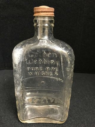 Antique And Vintage Golden Wedding Pure Rye Whiskey Glass Bottle Rusted Top