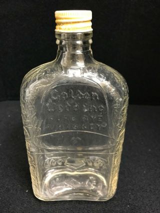 Antique And Vintage Golden Wedding Pure Rye Whiskey Glass Bottle