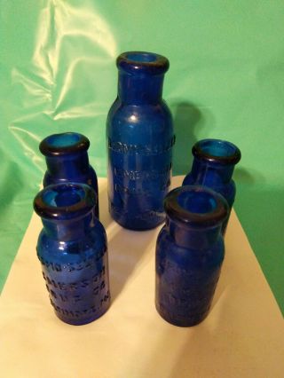 Vtg Early Cobalt Blue Bottles Pontil Bromo Seltzer Emerson Drug Co Baltimore Md