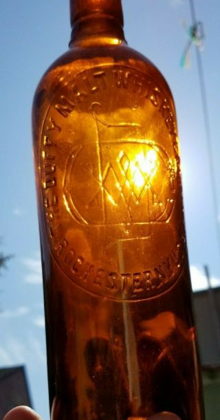 Vintage Amber Embossed Duffy Malt Whiskey Bottle 10 "