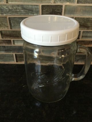 22 Oz.  Rare Vintage Ball Mason Jar With Handle Small 6” W/white Lid Made In Usa