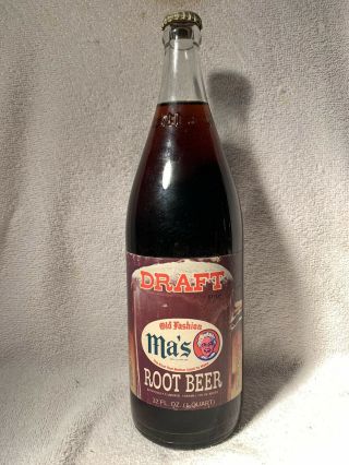 Full 32oz Ma’s Draft Root Beer Paper Label Soda Bottle Wilkes - Barre,  Pa