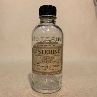 Antique / Vintage Listerine Lambert Pharmacal 3oz Glass Medicine Bottle & Labels
