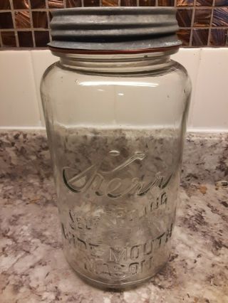 Antique 56 Oz Kerr Self Seal Wide Mouth Mason Canning Jar Bubble Glass