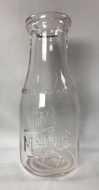 Martin Century Farms Glass Embossed 1 Pt.  Milk Bottle Pennsylvania,  Usa Vintage