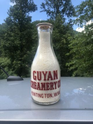 Vintage Guyan Creamery Co Dairy Huntington West Virginia Quart Milk Bottle Acl
