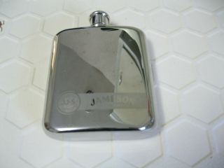 Jameson Whisky Flask,  Stainless Steel 3 1/2 Inches Wide By 4 3/4 Inches Tall
