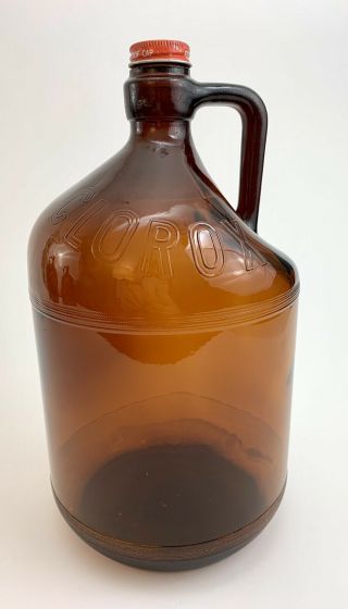 Vtg 59 - 62 Brown/amber Glass Clorox 1 Gallon Bottle/jug W/ Screw Cap/lid