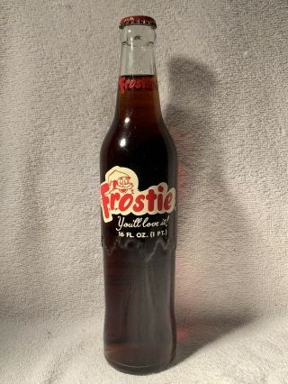 Full 16oz Frostie Root Beer Acl Soda Bottle Camden,  N.  J.
