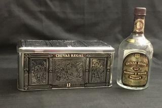 Vintage Chivas Regal Collector Tin & Empty Bottle