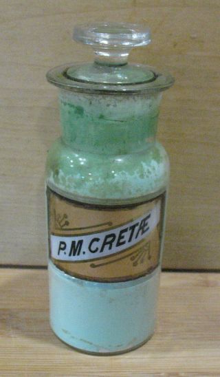 Label Under Glass Apothecary Bottle P.  M.  Cretae