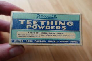 Vintage Nos Apothecary Pharmacy Rexall Teething Powders Box And Envelopes