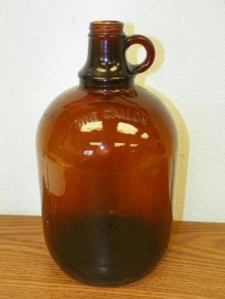 Vintage Duraglass Gallon Brown Amber Glass Measuring Bottle Jug Laundry (c)