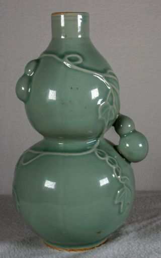 Vintage Chinese Celadon Porcelain Pagoda Brand Double Gourd Flask Bottle 9 