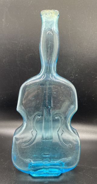 Vintage Light Blue Glass Bass Cello Violin Shaped Vase Decanter Bottle