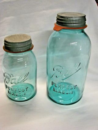 Ball Perfect Mason Blue Jars With Zinc Lids / Canning Jars - Quart & 1/2 Gallon