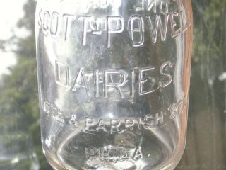 Vintage 1 Qt.  Scott - Powell Glass Milk Bottle,  45th & Parrish Sts.  Phila,  Pa