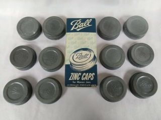 Nos Box Of 12 Ball Brand Zinc Mason Jar Screw On Caps