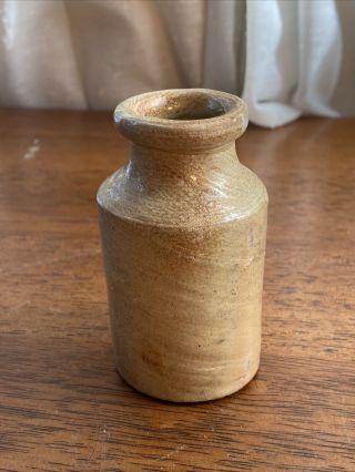 Antique 19thc.  Tan Brown Salt Glazed Stoneware Pottery Inkwell Bottle Pot