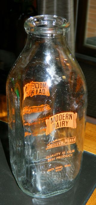 Vintage Modern Dairy 1 Quart Milk Bottle From North Adams,  Mass 01247
