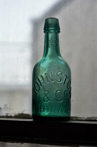 Antique Bottle Green Johnston & Co Squat Soda Pa Civil War Era