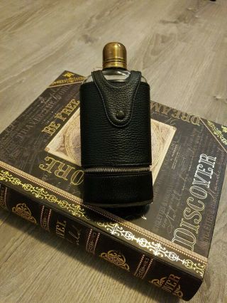 Whiskey Flask,  Leather Case,  Glass Bottle