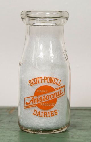 Vintage Scott Powell Dairies Half Pint The Aristocrat Milk Bottle Orange Pyro 2