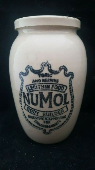 Stoneware Crock Numol Bodybuilder " Tonic And Nervine " Legithin Food Pot Jar