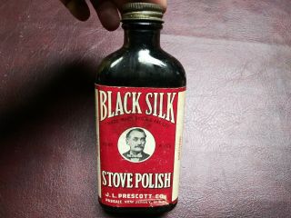 Black Silk Stove Polish J.  L.  Prescott.  6 Oz.  Glass Bottle