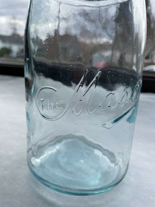 Vintage " The Mason " Canning Fruit Jar,  Quart Size Aqua Color