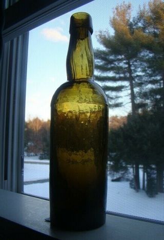 Pre Civil War Period Whittled - 3 Piece Mold Yellow - Amber Liquor Bottle - Applied