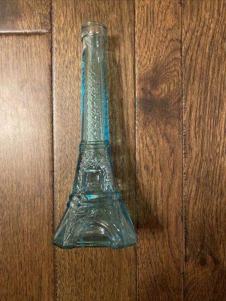 Turquoise Aqua Blue Glass Eiffel Tower Bottle 9 1/4 " Tall