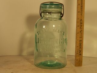 Fruit Jar,  Half - Gallon,  Rb - 1501,  Trade Mark Lightning,  Aqua